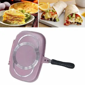 

32cm Square Pan Double-sided Non-stick Frying Pan Multi Frying Rice Steak Pan Function Pan Square Stone Style Korean Grill B5Q4