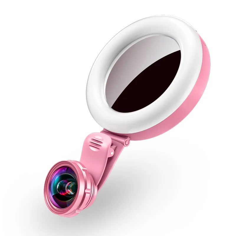 Selfie s лампа кольцевая лампа 20X широкоугольный планшет Светодиодный прожектор для макияжа объектив без искажений широкоугольный селфи вспышка лампа для iphone - Цвет: Розовый