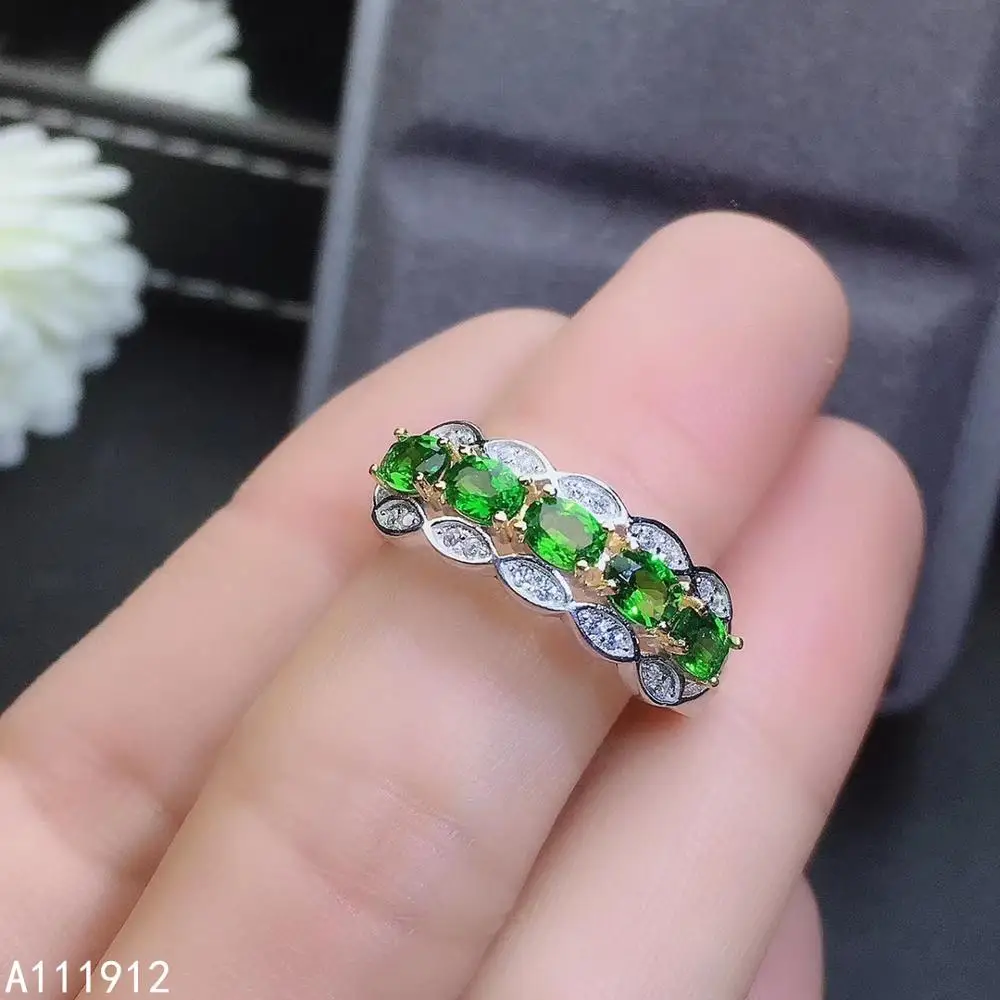 KJJEAXCMY fine jewelry natural Diopside 925 sterling silver adjustable women ring support test