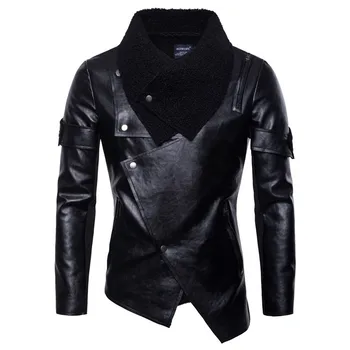 

Autumn Winter Men's Punk Style PU Leather Slim Jacket Men Casual Black Irregular Motorcycle Leather Jacket Coats S-2XL