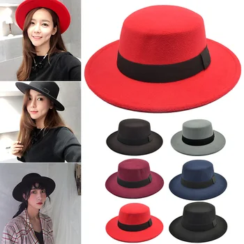 

Wool Hat Vintage British Wind Bow Hat Flat Hat for Spring Autumn Winter YS-BUY
