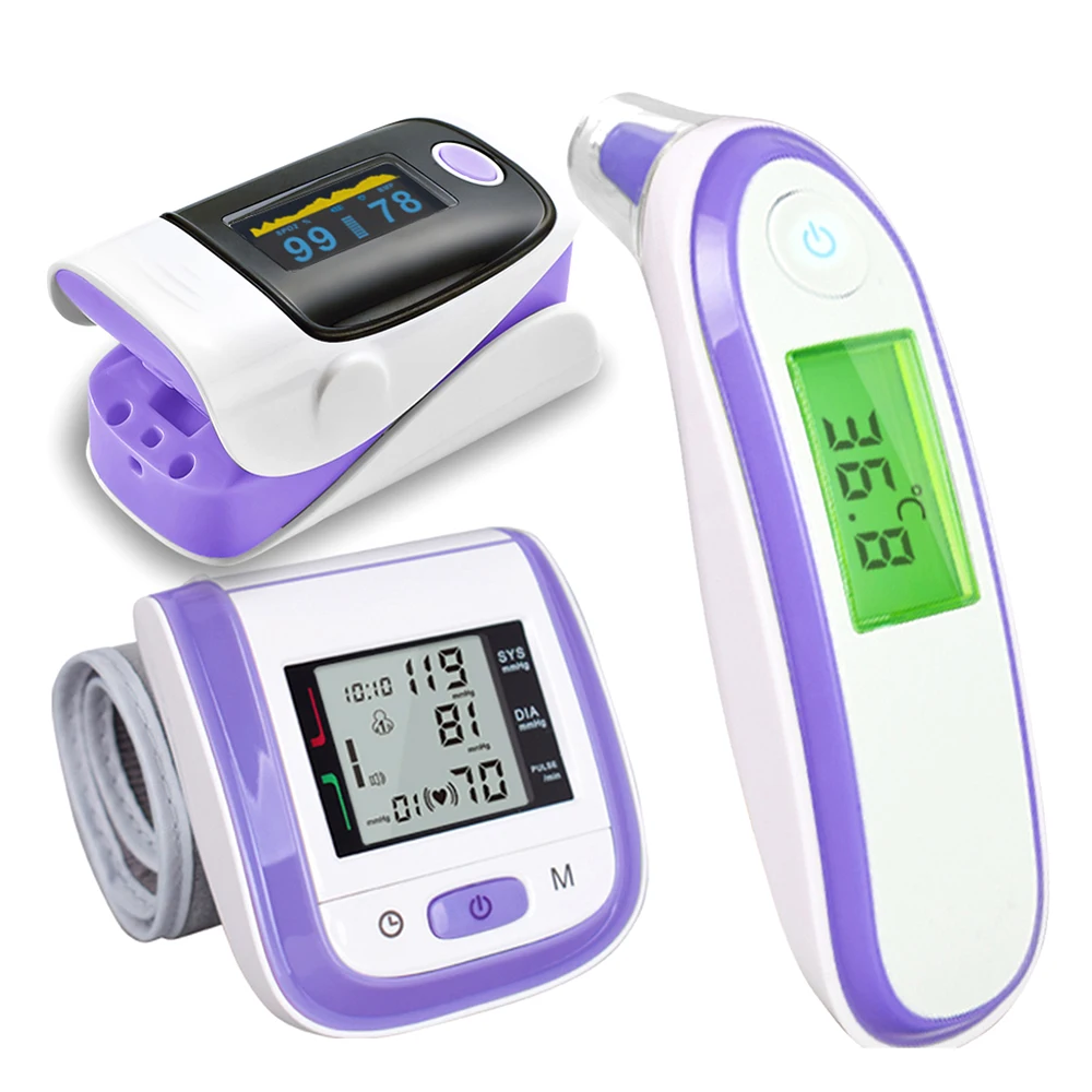 KKMOON Профессиональный цифровой термометр инфракрасный Imager Измеритель температуры и зажим для пальца Пульсоксиметр и Сфигмоманометр на запястье - Цвет: Purple