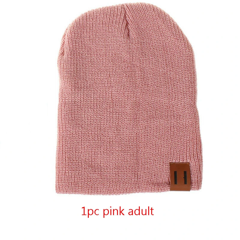 Skin Pink adult Высокое качество, модная Горячая Распродажа, женская, мужская, детская зимняя теплая вязаная шапка, лыжная шапка, детская шапка, Папа, мама, детские шапки - Цвет: Skin Pink adult