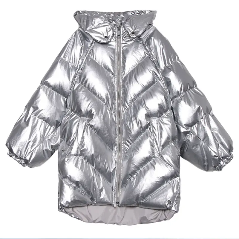 Женские зимние куртки, серебряная Глянцевая куртка, Женская свободная теплая куртка большого размера, пальто, модная верхняя одежда abrigos mujer invierno - Цвет: silver