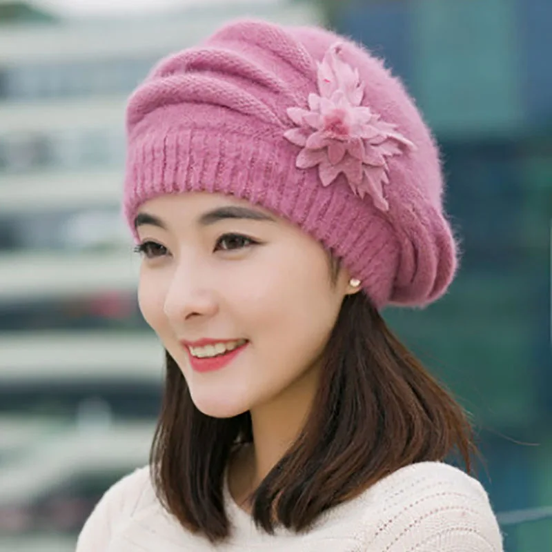 

Cashmere Pompom Women Rabbit fur Hats Winter Warm Knitted Hat Female Fashion Lady Cap Thick Beanie
