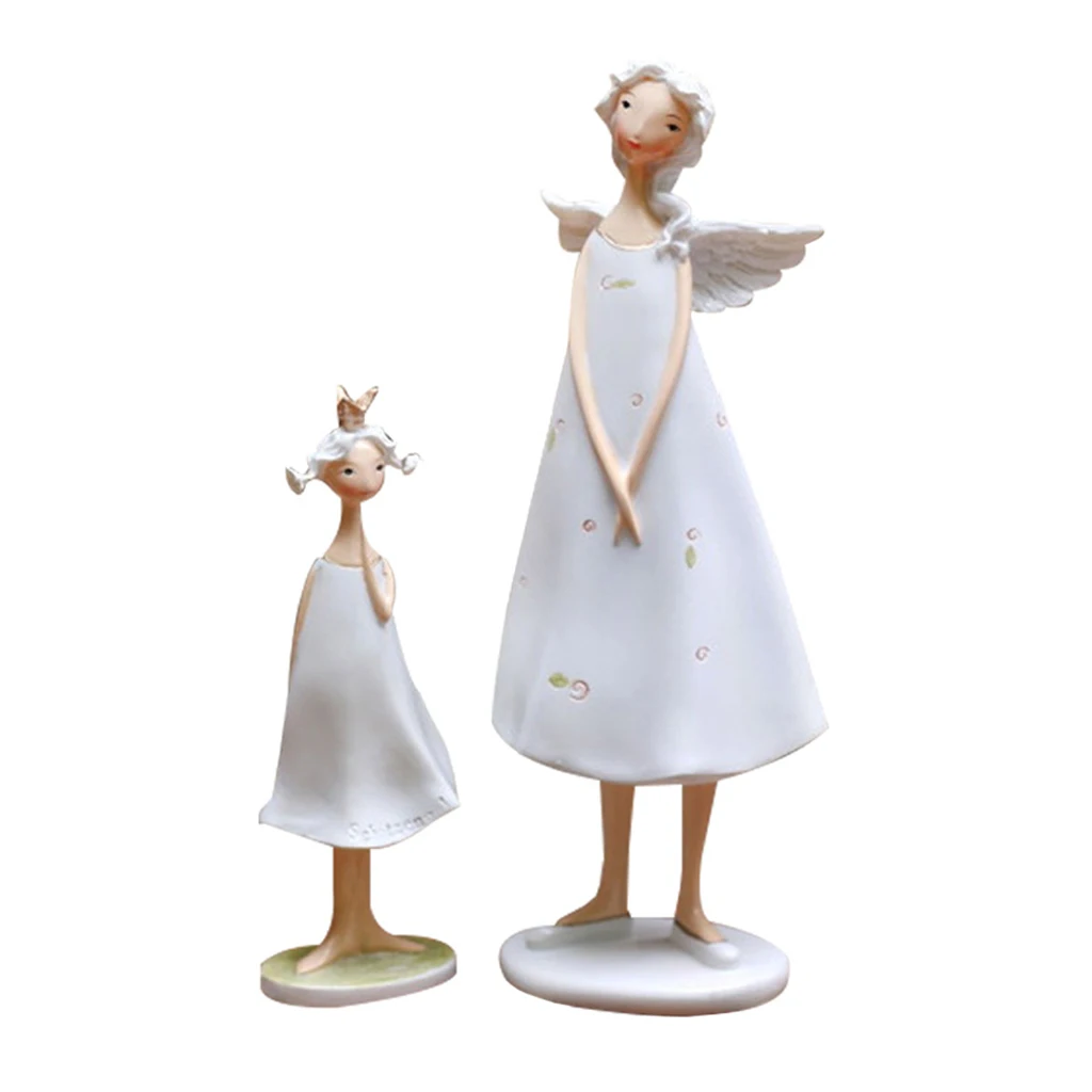2Pcs Creative Angels Mother And Daughter Figurine Sculpture Home Desk Decor