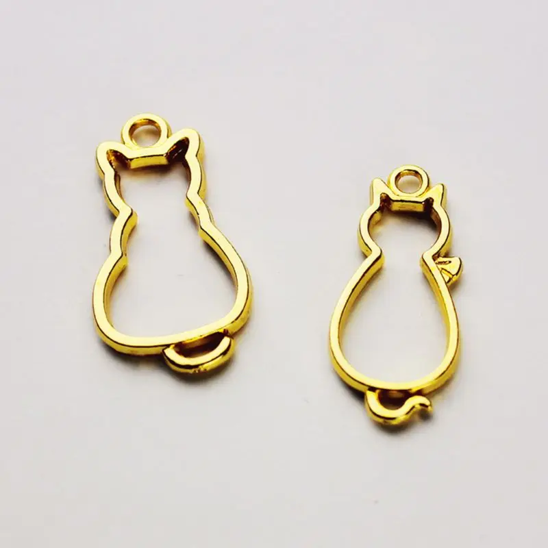 

10 Pcs/set UV Crystal Epoxy Border Back Cat Hollow Metal Frame DIY Crafts Pendant Accessories Gold Color