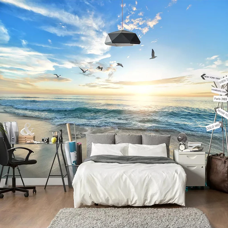 Таможней фото обои 3D Чайка голубое небо белые облака морской пейзаж на стену Mural Гостиная диван Спальня обоями домашний декор