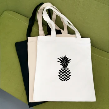 

Pineapple Cartoon Print Colorful Funny Large Capacity Canvas Tote Bag Cloth Reusable Kawaii Shopping Bag Women Beach Handbags