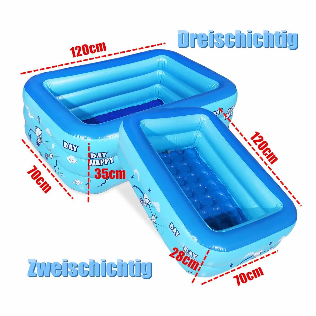 Inflatable Square Swimming Pool Children Inflatable Pool Bathing Tub Baby Kid Home Outdoor Large Swimming 120cm 2/3layers