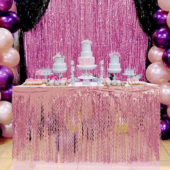 

Pink Gold Tulle Pet Tutu Shiny Spiral Glitter Tassel Table Skirt for Wedding, Birthday, Party, Festive Celebration Table Decor