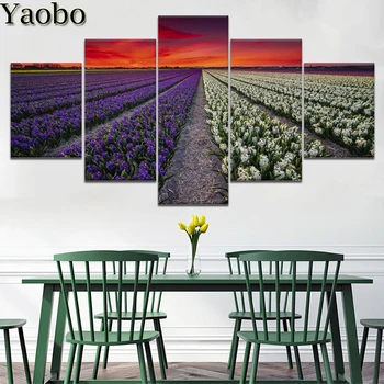 

5 Panel,5D DIY Diamond Painting Lavender Romantic Provence Landscape cross stitch kits mosaic diamond embroidery square/round