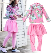 Лидер продаж; милый купальный костюм с цветочным принтом; детский купальный костюм; топ с длинными рукавами и штаны; купальный костюм для маленьких девочек с защитой от УФ-лучей; N66