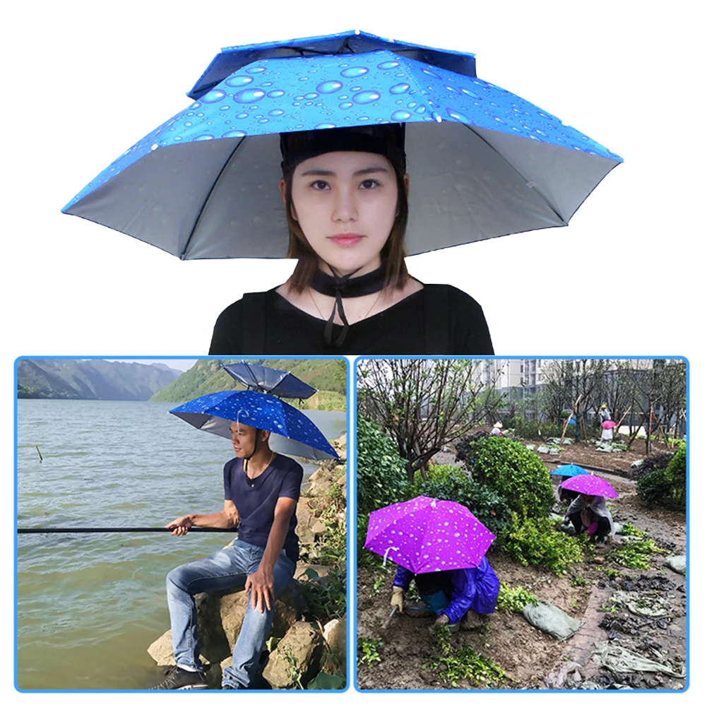 Sombrilla Sombrilla 25.6 in Protector solar a prueba de viento montado en  la cabeza paraguas plegable sombrero paraguas pesca paraguas sombrero para
