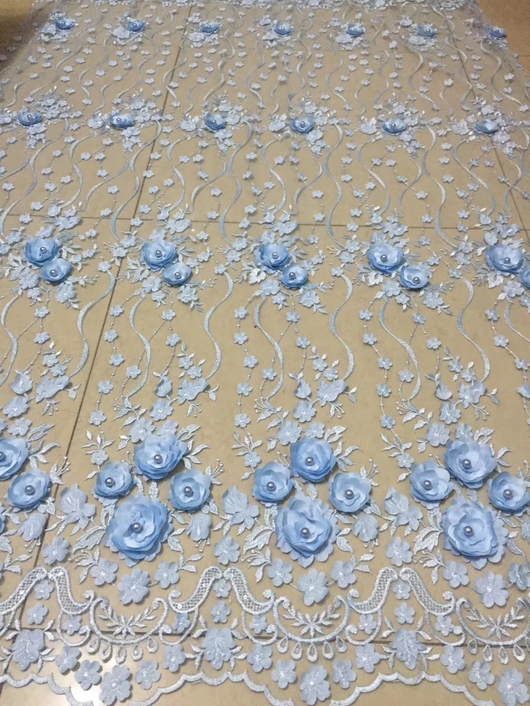 Hottest selling african tulle lace fabric high quality beaded lace fabric 3D Embroiery tulle mesh lace for bridal lace CD18212