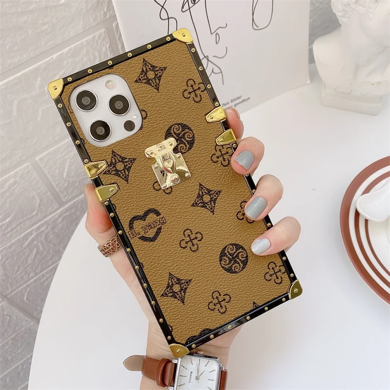 Square Leather Phone Case For Samsung S21Ultra S20 FE S10E S9 S8 Note 20 10 A02S A12 A32 A42 A52 A72 Fashion Vintage Soft Covers best case for samsung