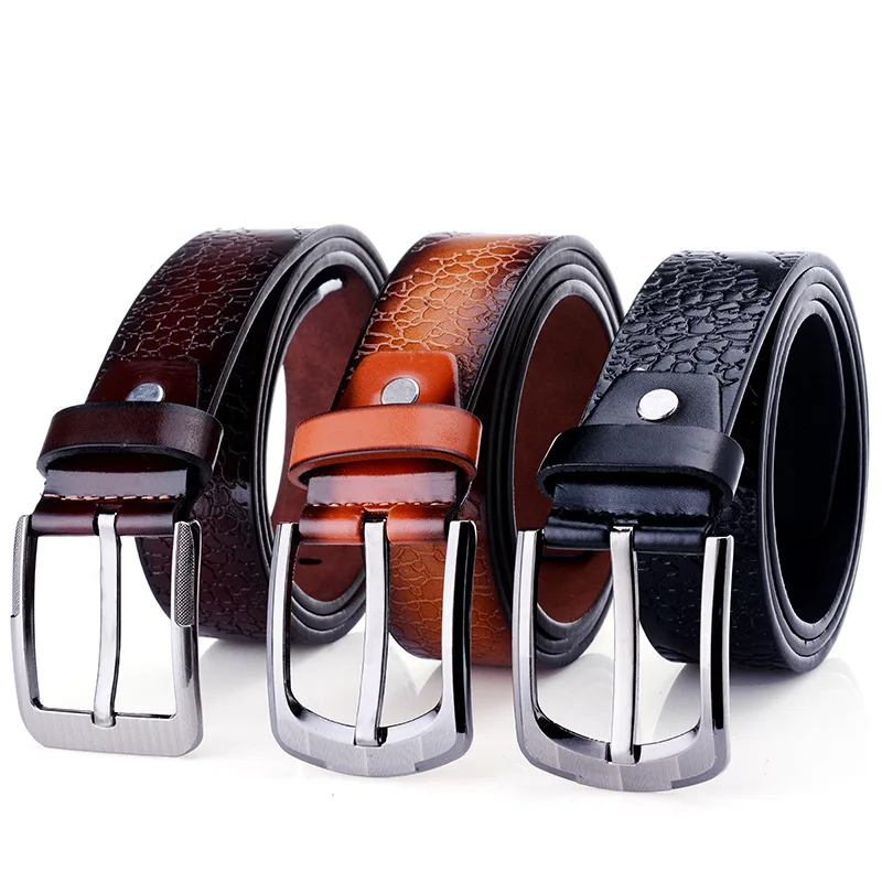 

New embossed crocodile pattern pin buckle men's belt pu leather alloy buckle head retro business jeans trousers belt