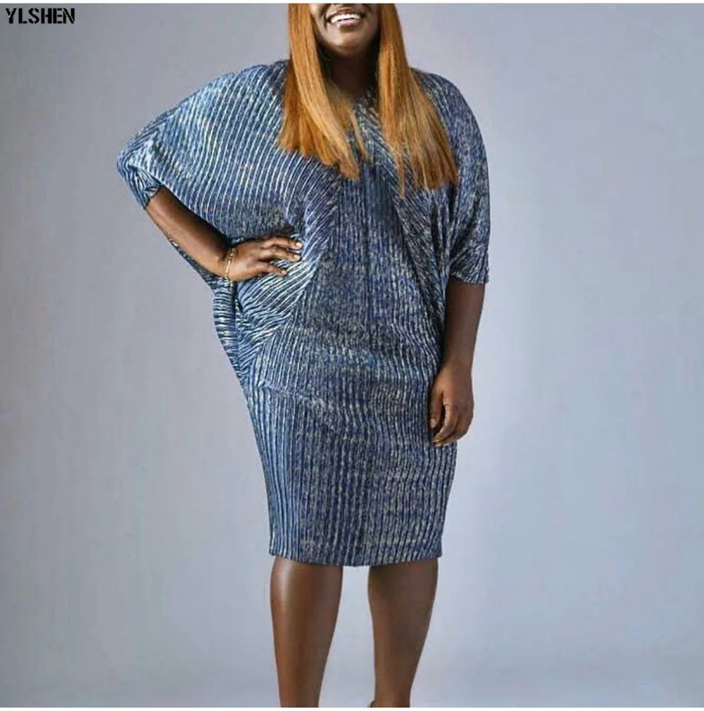 Latest African Dresses for Women Dashiki Pleated African Clothes HQ Bazin Bat Sleeve Robe Africain Grown Ankara Africa Dress New 07