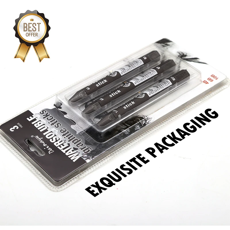 Graphite Stick Set - Water Soluble - 4B 6B 10B, Art Drawing Supplies for Sketch & Shading Pencils, Artist Sketching - 3 Pcs 6