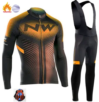

2019 Pro Team Winter Thermal Fleece Cycling Clothing Men Long Sleeve Jersey Suit Outdoor Riding Bike MTB Clothing Bib Pants Set