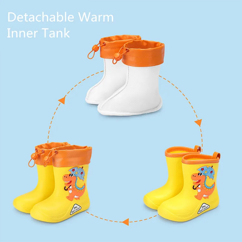 Children High-top Rain Boots Boy Girls Short Tube Water Shoes Plus Velvet Warm Anti-skid Waterproof Plastic Shoes EVA Rain Boots