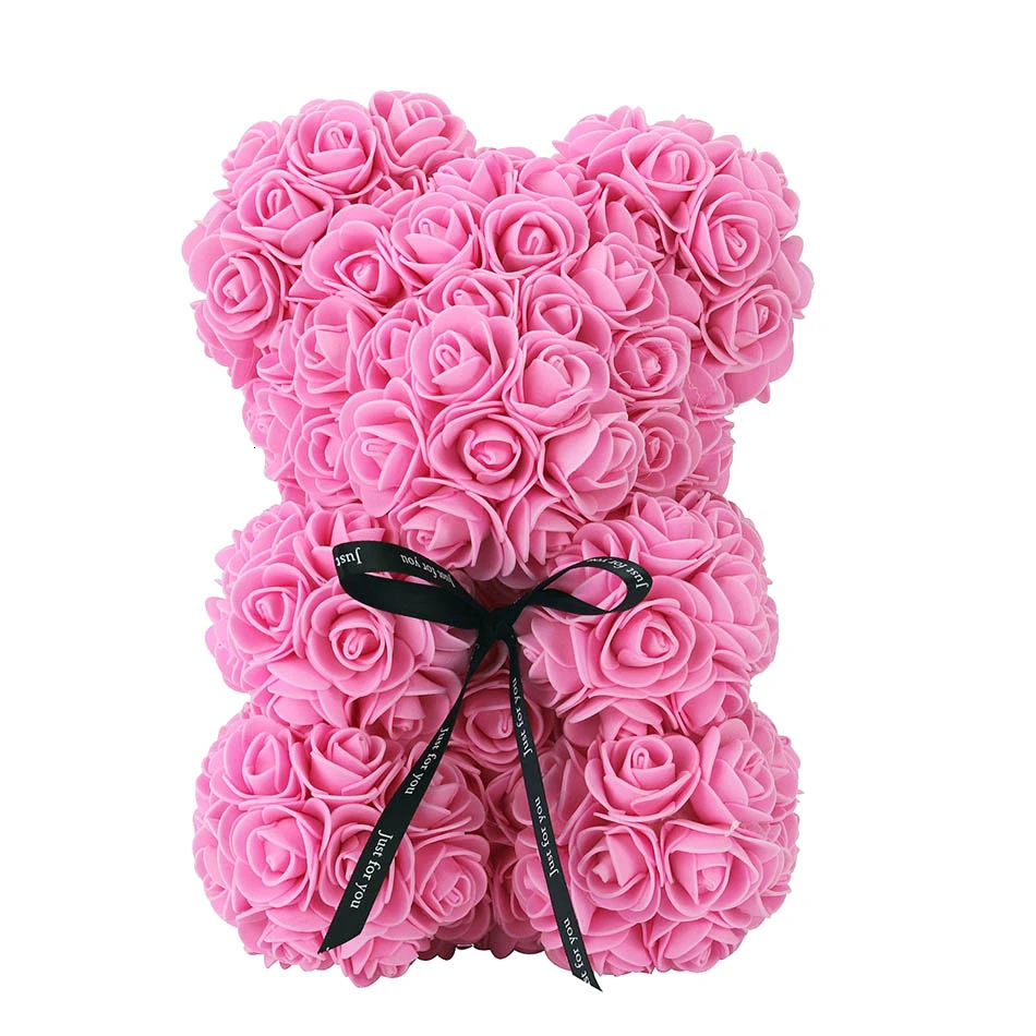 Горячая Распродажа, подарок на день Святого Валентина, 25 см, красная роза, плюшевый мишка, цветок розы, искусственное украшение, рождественские подарки для женщин, подарок на день Святого Валентина - Цвет: Pink
