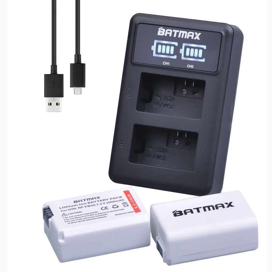 

Batmax NP-FW50 NPFW50 Battery +LED Dual USB Charger for Sony Alpha a6500 a6400 a6300 a7 7R a7R a7R II a7II NEX-3 NEX-3N NEX-5