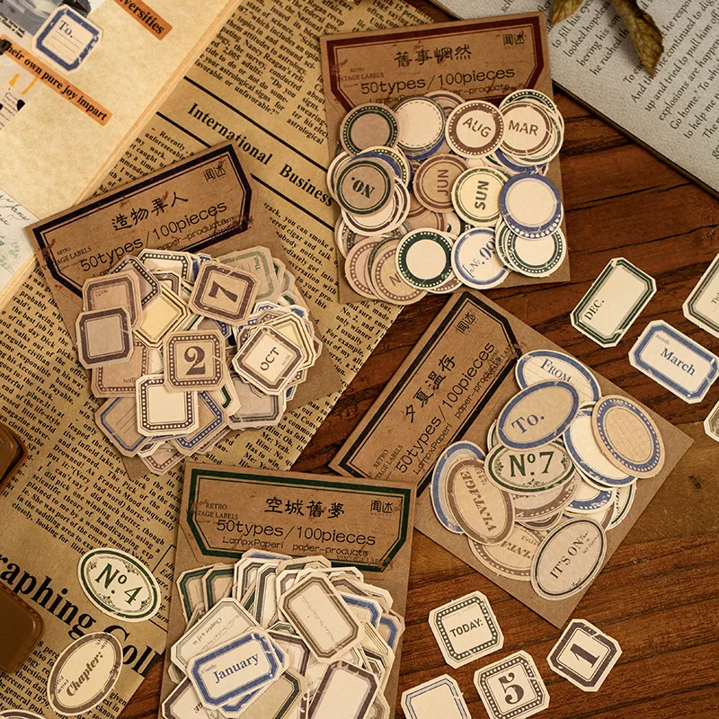 Retro vintage Lack of years diary Paper sticker Scrapbooking material Decoration label 1 lot = pack | Канцтовары для офиса и