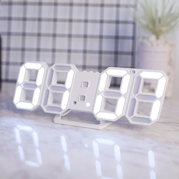 

3D Modern Digital LED Table Desk Night Wall Clock Alarm Watch 24 or 12 Hour Display white