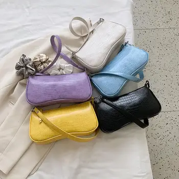 

2020 Women Totes Bags Retro Alligator Pattern Clutch Handbag Female Elegant PU Leather Armpit Bag Shoulder Shopping Bags Purse