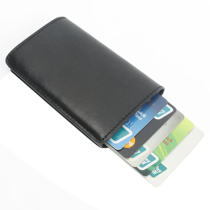 Металлический кредитный держатель для карт, тонкий RFID блокирующий кожаный кошелек, кредитный ID держатель для карт для мужчин из искусственной кожи, кредитные кошельки для карт