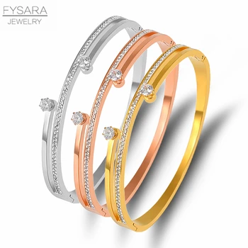 

FYSARA European Design Cubic Zirconia Bangles For Women Brand Bridal Accessory Fashion Lover Bangles Couple Classic Bijoux
