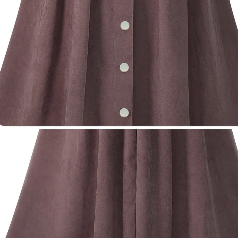 Button women midi skirt new vintage a line high waist pleated skirt fashion retro solid spring summer ladies skirt 2020 CDR1665 (7)