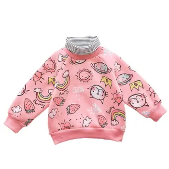 

WLG girls winter hoodies kids cartoon fake two velvet thick hoodie baby girl warm cute clothes 2-7 years