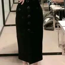 Женские стильные твидовые миди юбки с разрезом и высокой талией, украшенные пуговицами, женские ретро повседневные юбки, прямые осенние и зимние юбки