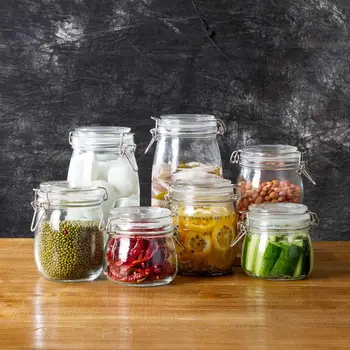 

1Pc Kitchen Glass Storage Containers Wine Pickle Jar Pot Transparent Food Storage Jar Bottle Seal Plug Clear Food Container