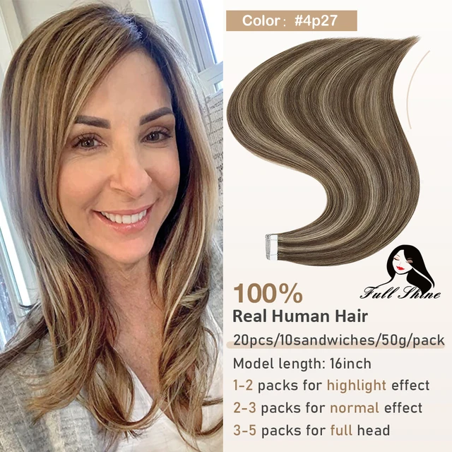 Full Shine Tape In Hair Extensions 100% Remy Natural Human Hair Skin Weft Invisiable Seamless Omber Blonde Color Glue For Salon 4p27