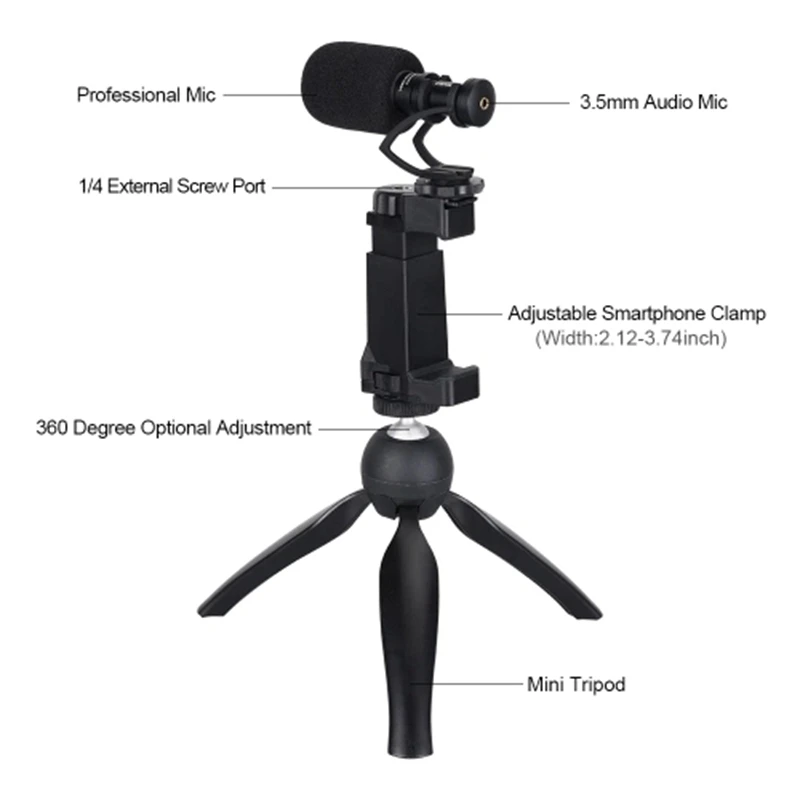  ABKT-Comica Cvm-Vm10-K2 Smartphone Video Rig Kit with Cardioid Directional Video Microphone Phone H