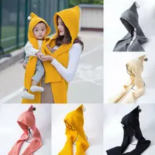 Вязаный шарф с капюшоном для взрослых и детей; теплые зимние шапки для маленьких мальчиков и девочек; шарф из смеси хлопка; вязаные теплые шапочки