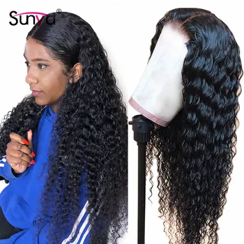 

Sunya Remy Deep Wave Lace Front Wigs 180 Density Malaysian Human Hair Wigs For Black Women Pre Plucked 13x4 Transparent Lace Wig