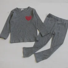 Детская одежда для девочек и мальчиков, Детский комплект в рубчик с длинными рукавами, детская мягкая осенне-зимняя одежда с вышивкой в виде красного сердца