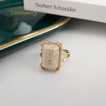

Leouerry Natural Marble Rings 925 Sterling Silver Golden Stone Texture Square Big Open Rings for Women Luxury Silver 925 Jewelry