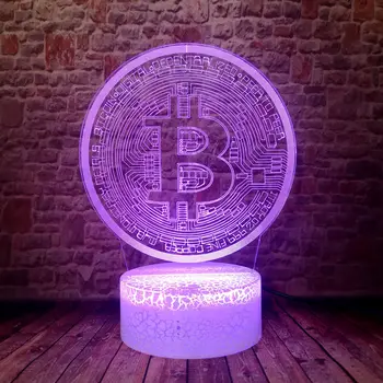 

Flash Bitcoin Coin Model juguetes 3D Illusion Desk Nightlight LED 7 Colors Changing Light Light-up Toys