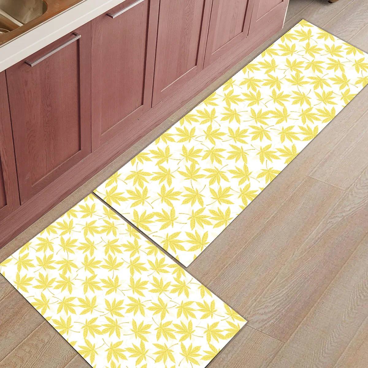 

Autumn Style Yellow Maple Leaf 2 Piece Mat For Kitchen Doormats For Entrance Way Bathroom Accessories Set Dirt Debris Mud