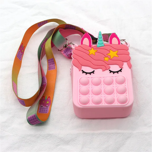 Fashion Unicorn Fidget Toys Bag Push Pop Bubbles Kawaii Wallet Bag Coin Purse Silicone Antistress Figet Sensory Toy For Girls 2