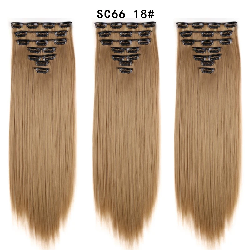 16 клипс длинные прямые синтетические волосы для наращивания на клипсах в высокотемпературном волокне черный коричневый шиньон волосы Юнис - Цвет: 18