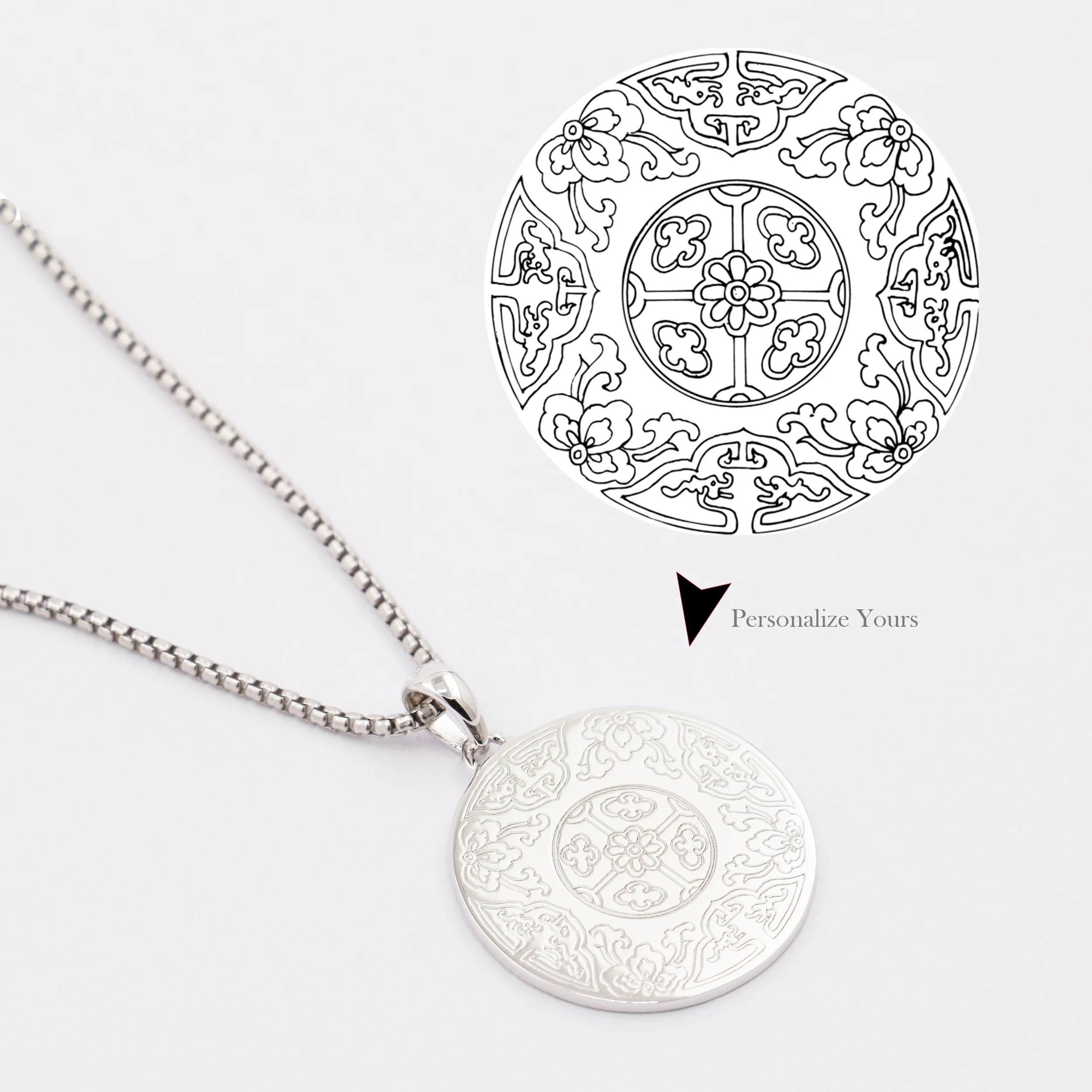 Personalized Disc Necklace Custom engraved 20 mm Real Sterling Silver