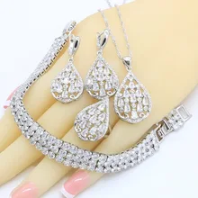 Белый Циркон 925 серебряные ювелирные наборы для женщин свадебный браслет серьги ожерелье кулон подарочные коробки для колец