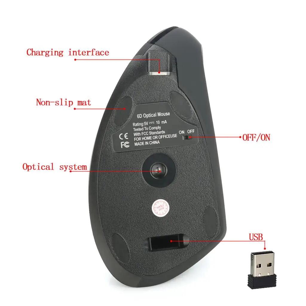 Ergonomics Vertical Gaming Wired Mouse 6 Buttons 2400 DPI Optical RGB Wireless Right Hand Mice For PC Laptop Computer Mouse