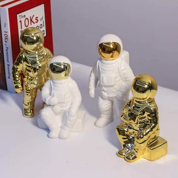 

Space Man Astronaut Sculpture Figures Rocket Plane Cosmonaut figure model Ceramic Material Statue Home Decorations Figurines